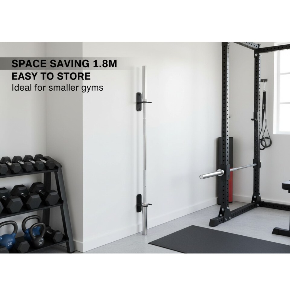 image 1 of Modern Fitness 6ft Olympic Barbell 12kg 1.8m Space-Saving Steel Weightlifting Bar with Spring Collars 28mm Professional Grip