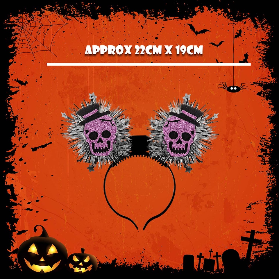 image 1 of vfm-estore Halloween Headband Fibre Optic Light Up, Skull Design - 22cm x 19cm