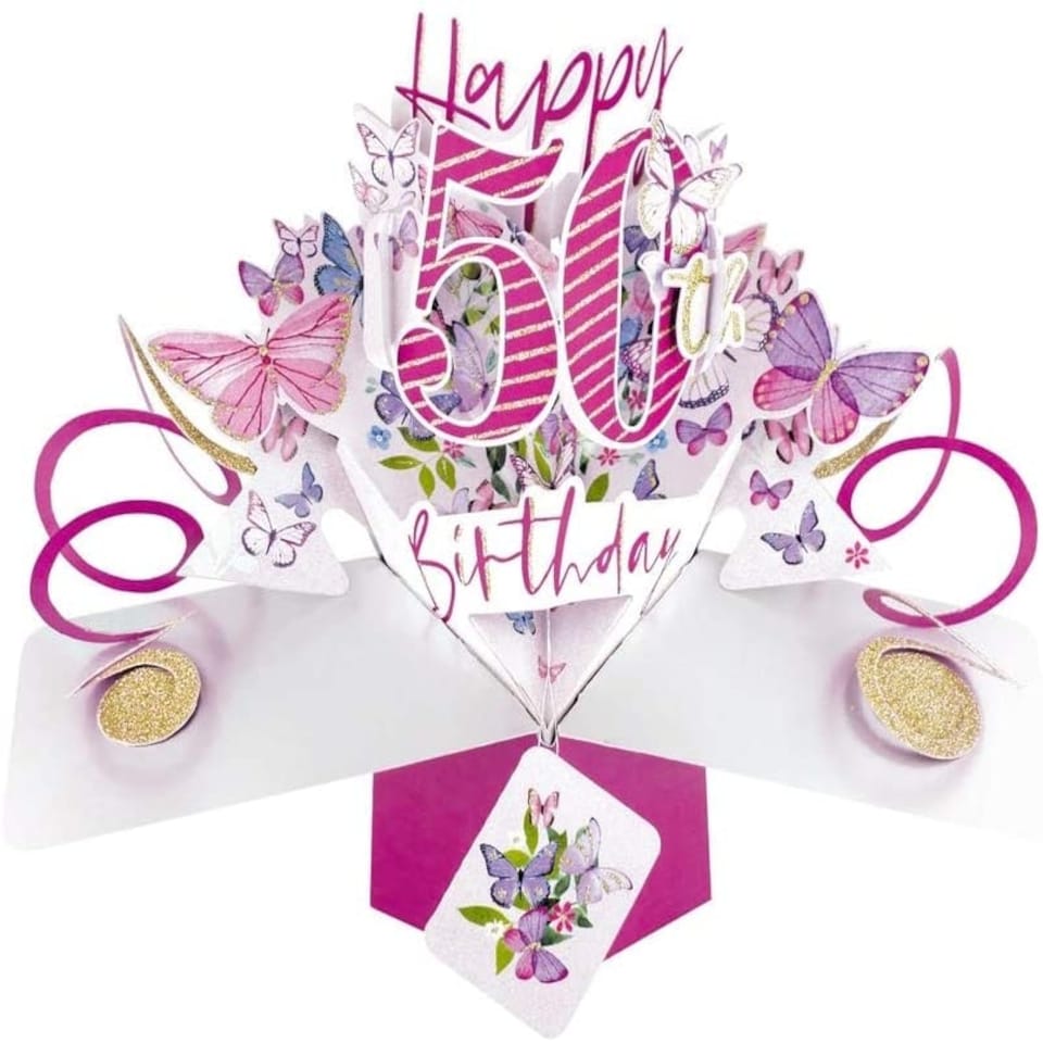 image 1 of Pop Up 50th Birthday Butterflies Greeting Card