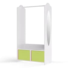 Kids MDF Wooden Hanging Clothes Rail Wardrobe Storage Shelves with Inserts Mirror | Green | Green