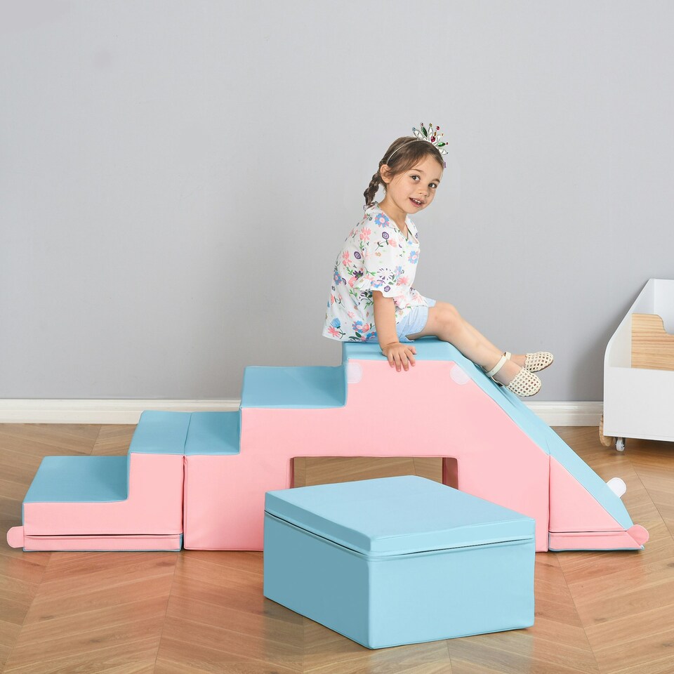 image 1 of HOMCOM 2-piece Soft Play Set, Baby Foam Climber Block for Toddler, Pink Blue