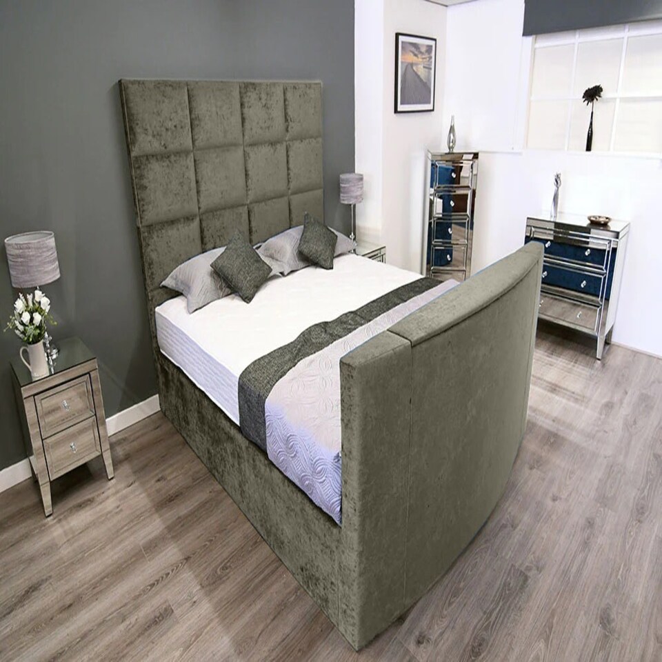 Lurvi Plush Grey Double TV Bed Frame - Grey