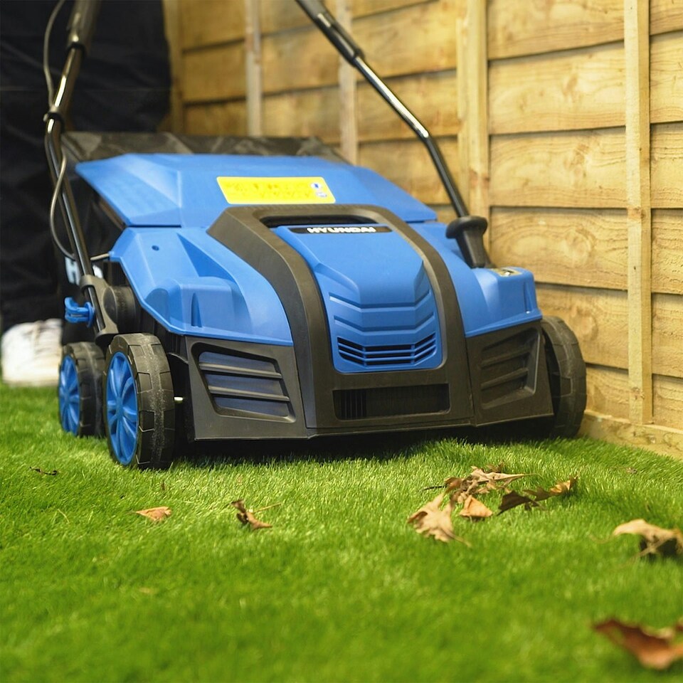 image 1 of Hyundai 2000W 16” / 40cm Artificial Grass Sweeper, Multi-Use Brush & 55L Collection Bag | HYSW2000E