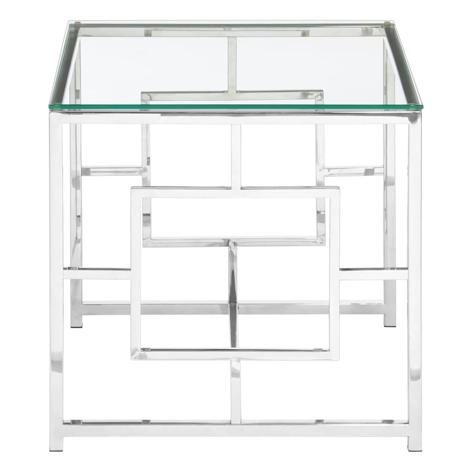 image 1 of Interiors By Premier Contemporary Clear Glass And Silver Base End Table, Tempered Glass Top End Table, Stylish Bedside Table Silver