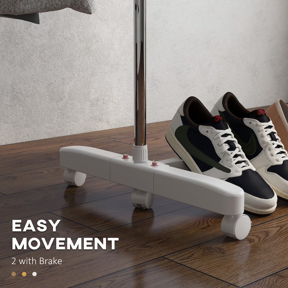 image 1 of HOMCOM 3-Tier Clothes Airer, Stainless Steel Foldable Clothes Drying Rack with Wheels and Wings, Indoor and Outdoor, Easy Assembly, 142 x 55 x 152cm, White