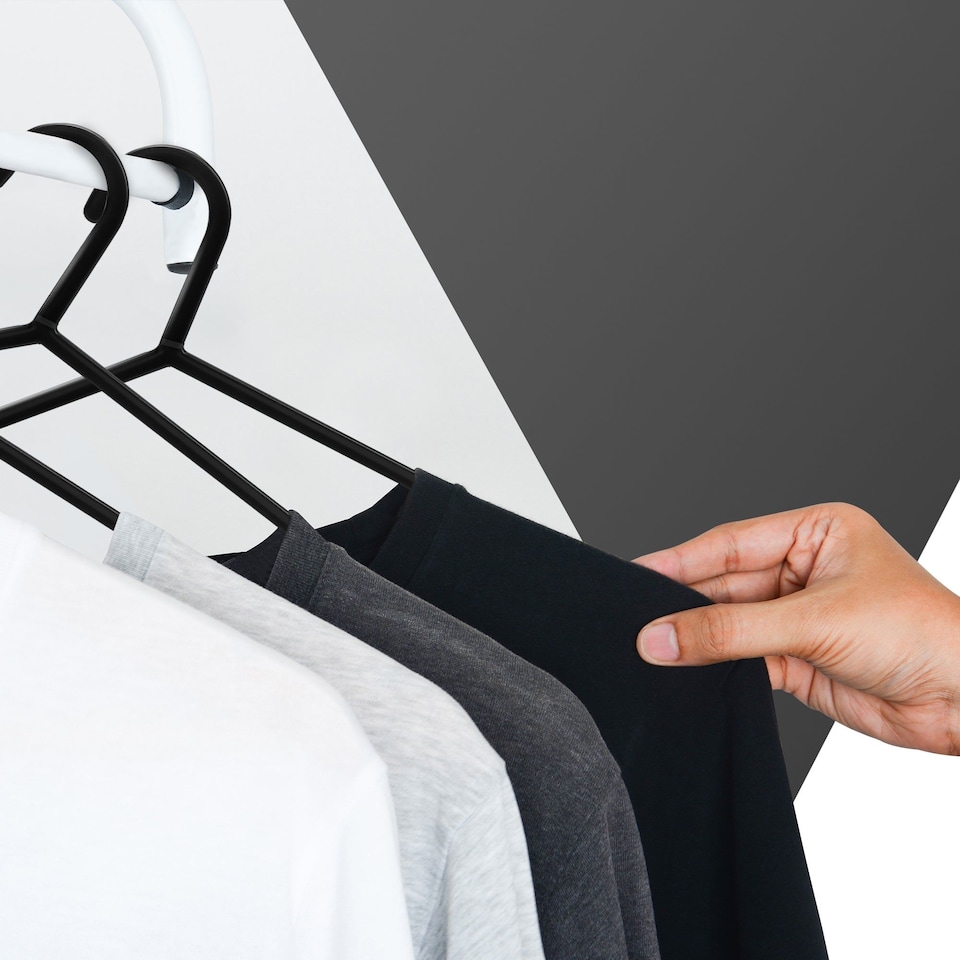 image 1 of Keplin Adult Plastic Coat Hangers Strong Slim Space Saving with Trouser Bar and Hooks