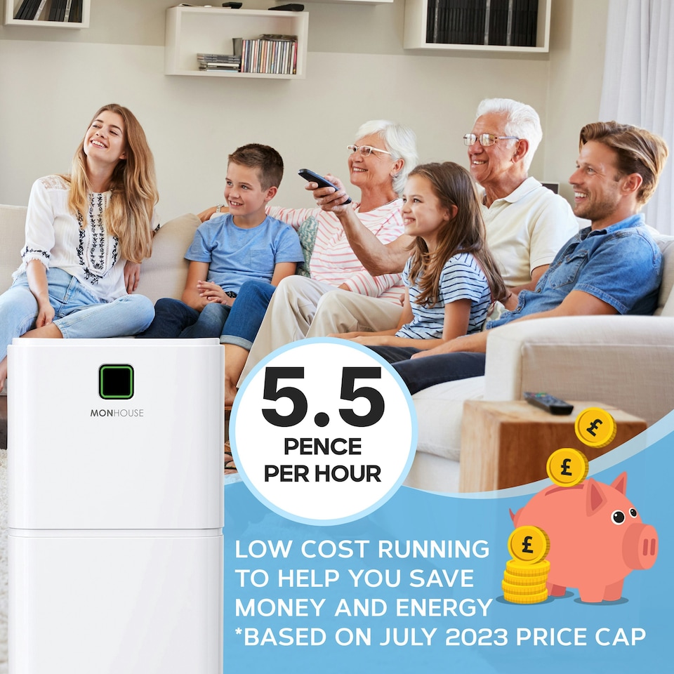 image 1 of MONHOUSE 12L/Day Digital Dehumidifier - For Laundry Drying - Portable Mould, Damp, Condensation Remover - Quiet Moisture Absorber