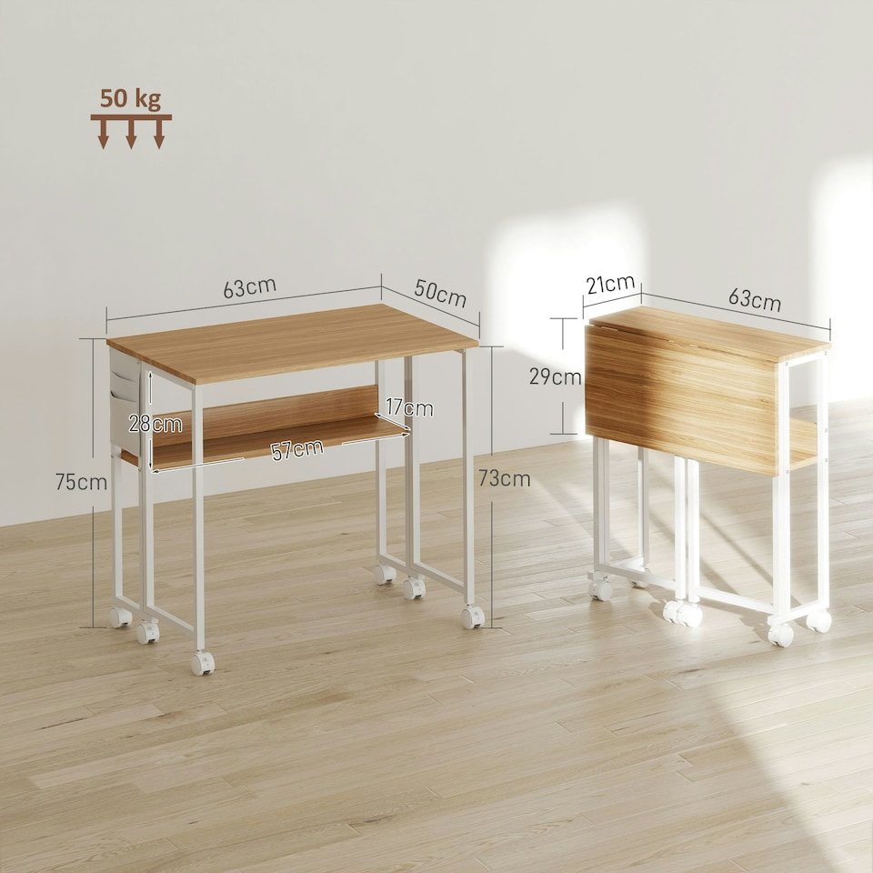 image 1 of HOMCOM 63 cm Foldable Computer Desk on Wheels for Small Spaces | Yellow