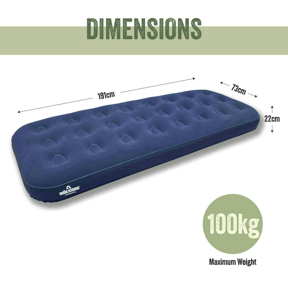 image 1 of Milestone Camping Single Flocked Airbed