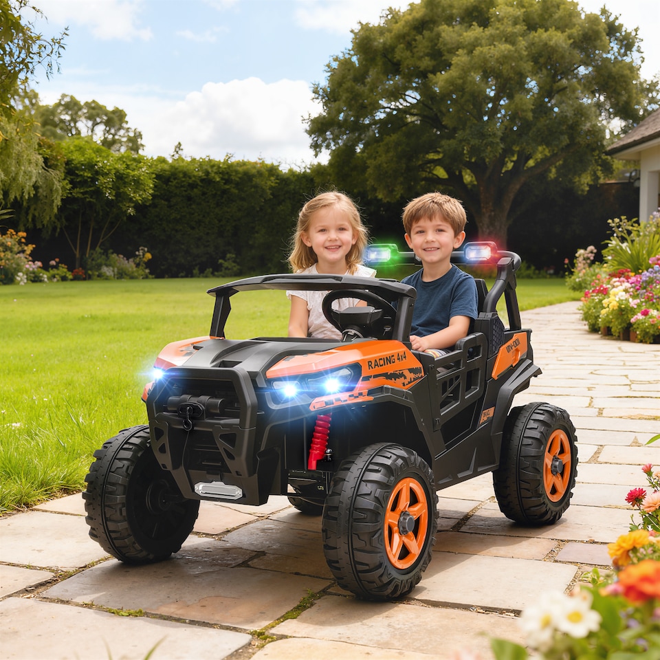 image 1 of AIYAPLAY 24V Electric Ride on Car, 2-Seater Electric Car for Kids with Remote Control, Light, Bluetooth, Soft Start, Suspension Spring, 2 Motors Children Ride on Toy UTV Truck | Orange