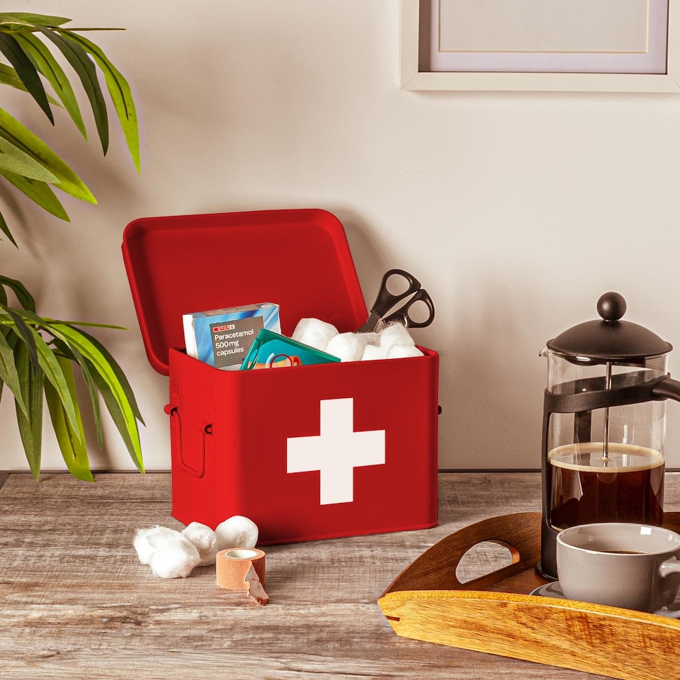 image 1 of Harbour Housewares Vintage Metal First Aid Box - 23cm - Red | Red | Red | 1