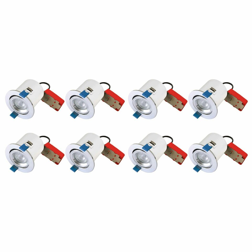 image 1 of First Choice Lighting Set of 8 Fire Rated Downlights Polished Chrome Tilt Fire Rated Recessed Downlight Chrome