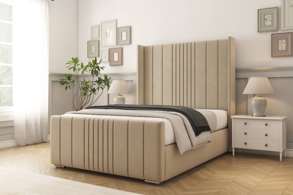 image 1 of Sloomy Hargrave Almond Coniston Bed Frame With Mattress With 50"  Upholstered Wingback Headboard 4' Small Double