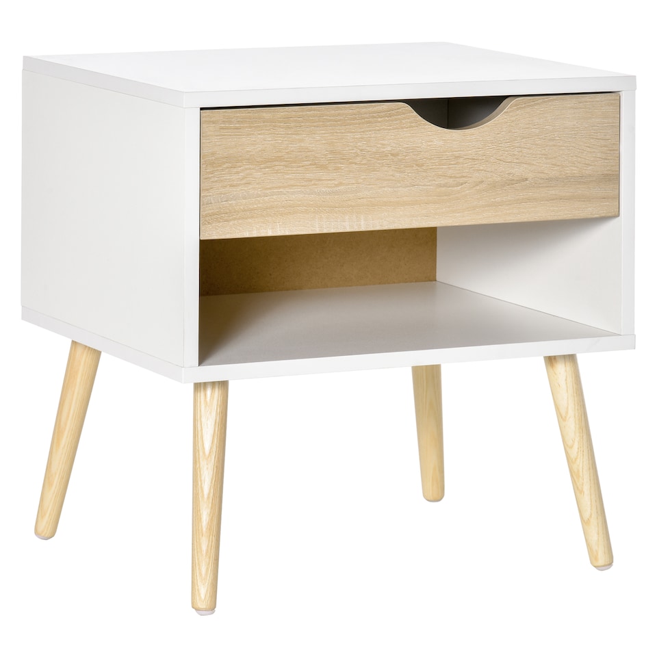image 1 of HOMCOM Bedside Table with Drawer and Shelf, Modern Nightstand, End Table for Bedroom, Living Room, White