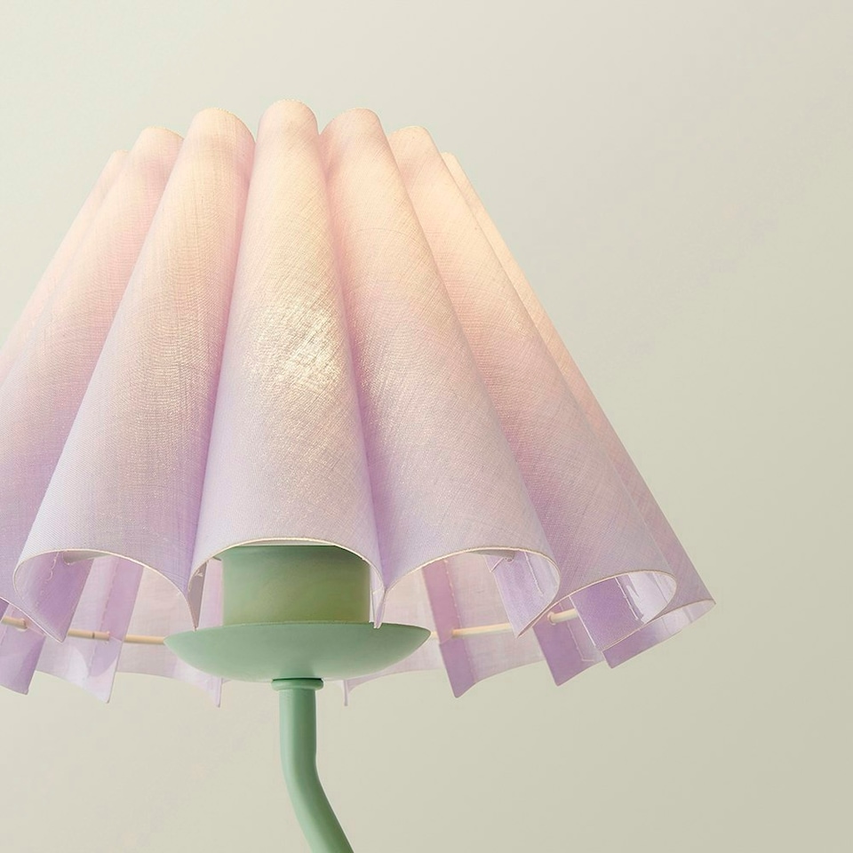 image 1 of ValueLights Wiggle Lilac Pleated Scallop Lamp Shade Moss Green Metal Table Lamp and LED Bulb | Green | Purple