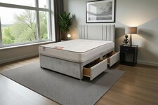 Sarah Plush Bed Set With Mattress, 2 Drawers Same Side & 24"Headboard
