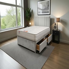 Sarah Plush Bed Set With Mattress, 2 Drawers Same Side & 24"Headboard