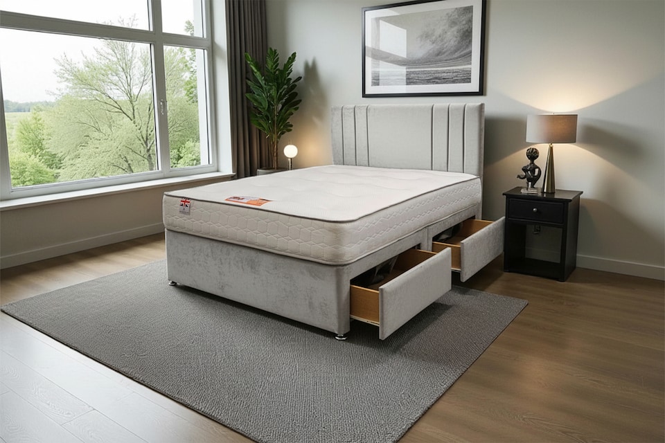 image 1 of Sarah Plush Bed Set With Mattress, 2 Drawers Same Side & 24"Headboard