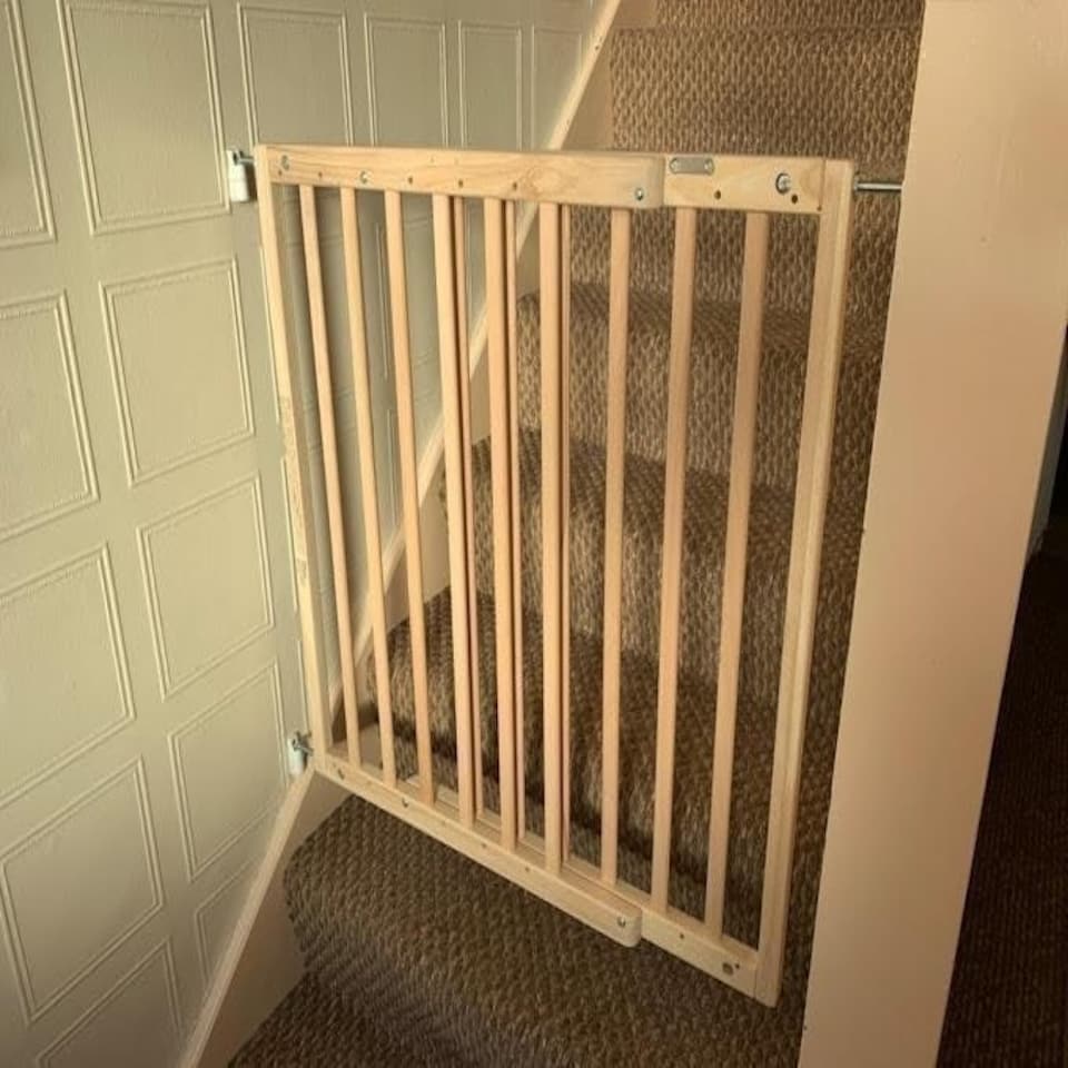 image 1 of Bettacare Chunky Wooden Screw Fit Dog Gate, 63.5cm - 105.5cm, Natural, Wooden Dog Gate Gate, Screw Fit Pet Stair Gate, Puppy Gate