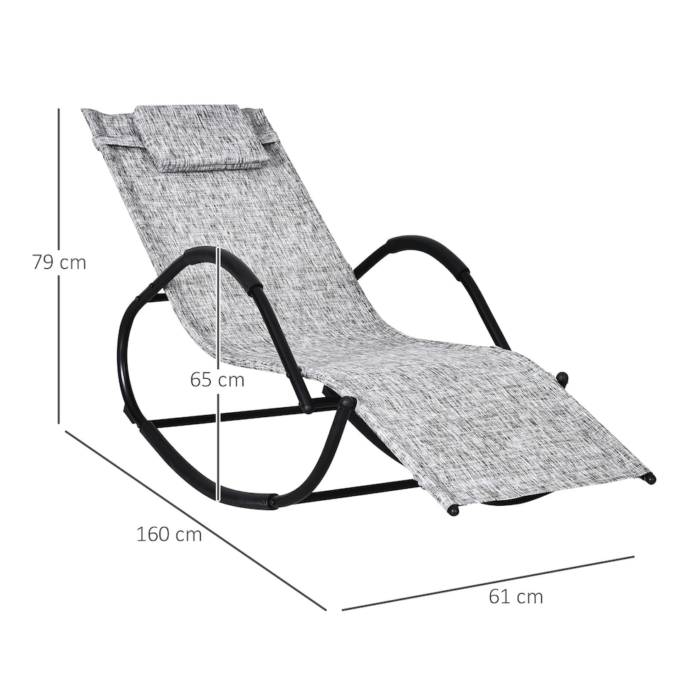 image 1 of Outsunny Patio Rocking Lounge Chair Zero Gravity Chaise w/ Padded Pillow Grey