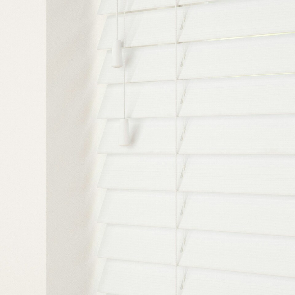 image 1 of 190cm Ultra White Smooth Finish Faux Wood Venetian Blinds with Strings (120cm Drop) White | White