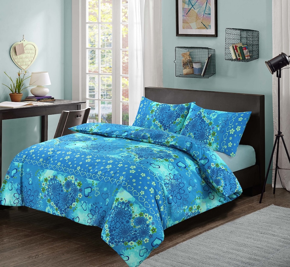 image 1 of Homes Linen Luxury Polycotton Jasmine Floral Duvet Cover Set with Pillowcases Soft Printed Bedding Set | Clear | Teal | Super King