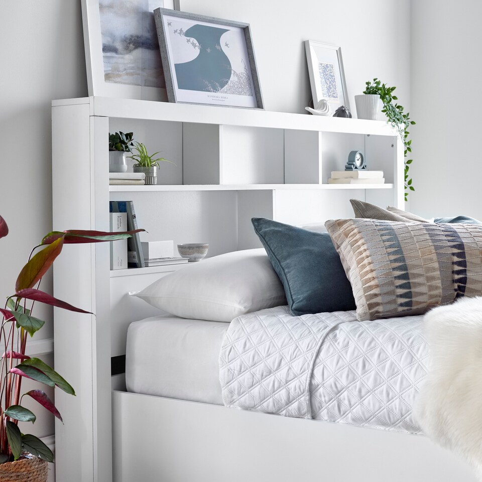 image 1 of 4ft6 Double White Wood Wooden Lift Up Ottoman Storage Bed Frame Bedstead