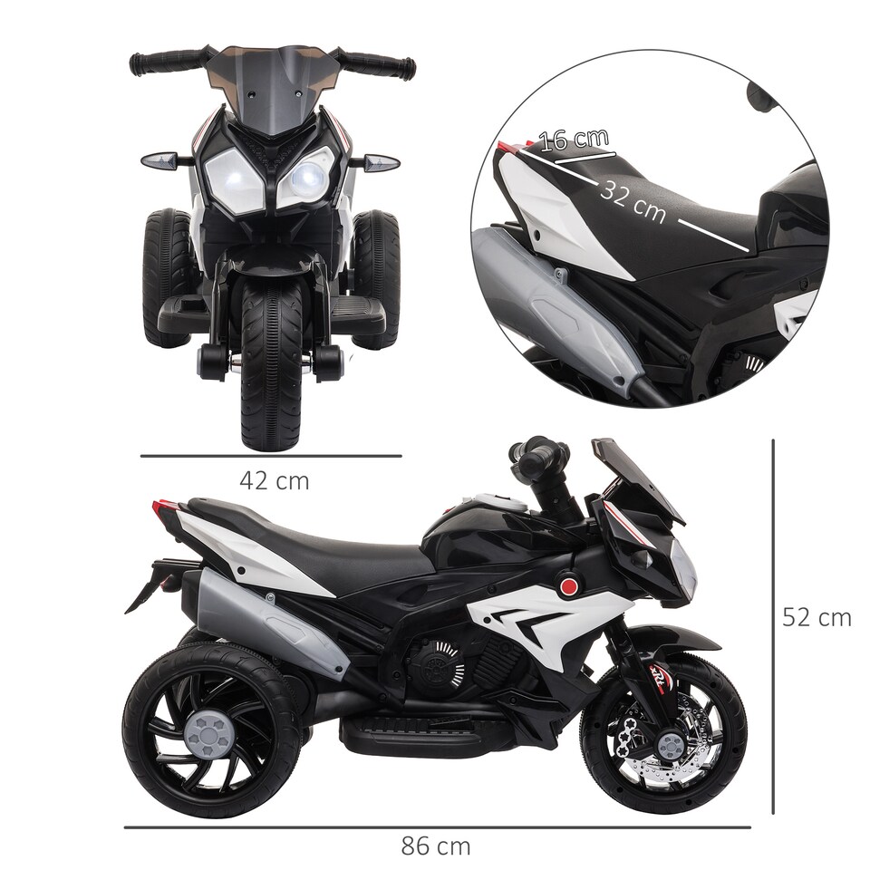 image 1 of HOMCOM Kids Electric Motorcycle with 3 Wheels, Headlight, Music, Horn, Black