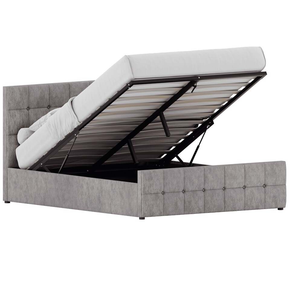 image 1 of Vida Designs Valentina 5ft King Size Ottoman Bed Storage Fabric Upholstered, Crushed Velvet Silver, 150 x 200cm