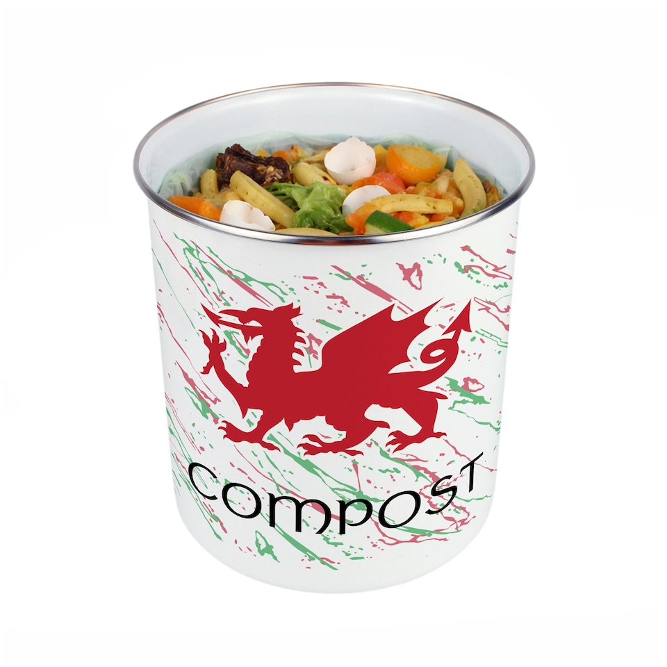 image 1 of Welsh Dragon Compost Caddy - Metal 2L Decorative Kitchen Food Waste Bin