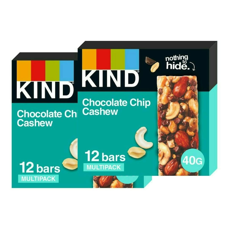 image 1 of KIND Bars, High Fibre, Gluten Free Snack Bars, Chocolate Chip Cashew, No Artificial Colours, Flavours or Preservatives 24 x 40g