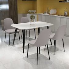 Aspen Tapered Legs Rectangular Dining Table and 4 Duo Plastic Seat Chairs with Metal Legs - Black/White/Calico - Flat Packed White