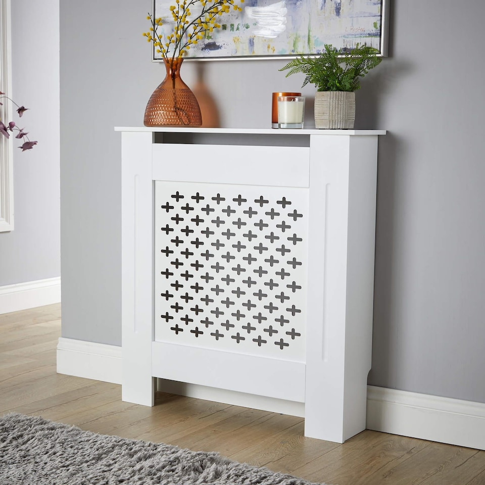 image 1 of Small Radiator Cover MDF Wooden Home Decorative Modern Design | White