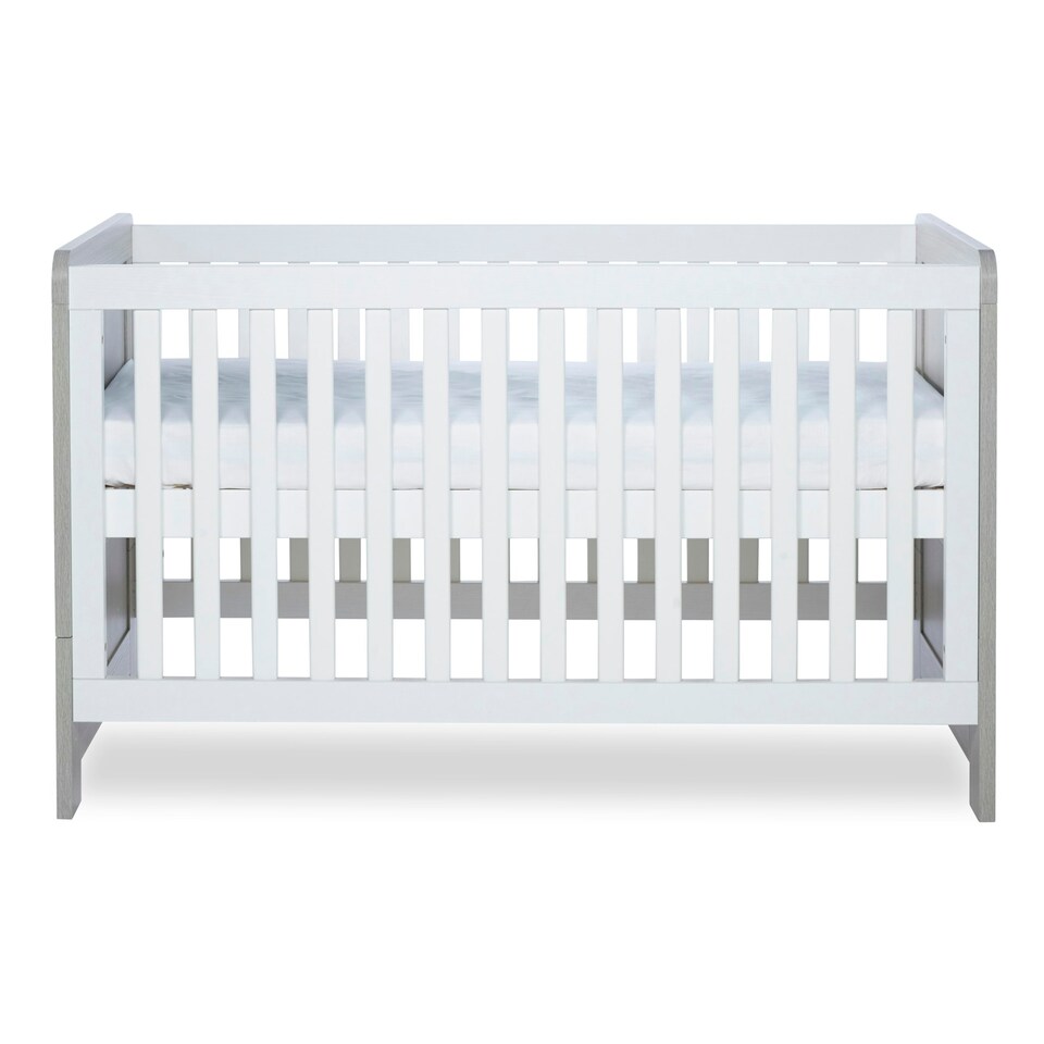 image 1 of Pembrey Cot Bed - Convertible Baby Bed, Adjustable Mattress Base, Suitable from Birth to 4 Years (Ash Grey & White)
