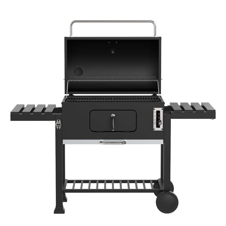 image 1 of Woodland Grill Heavy Duty Charcoal BBQ Grill with Foldable Side Shelves, Black - OC01CBQ5032 | Black | 1