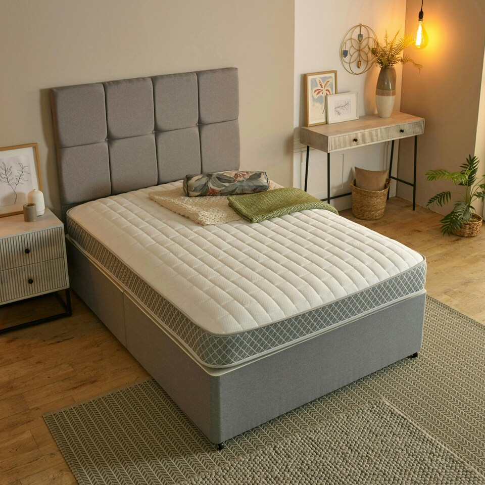 image 1 of Memory Foam Hybrid Spring Mattress - 7.25" Deep, Supportive Coil Spring Core Grey | Double