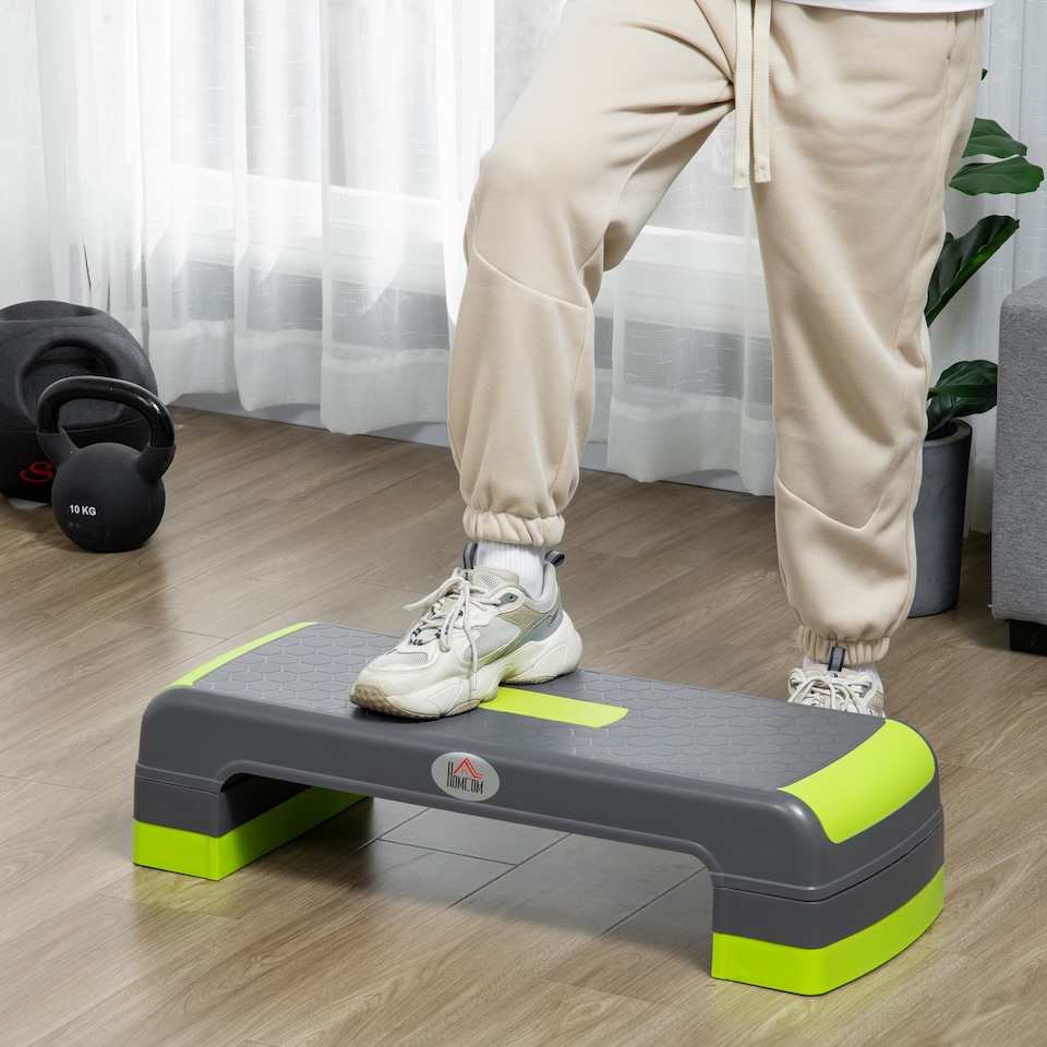 image 1 of HOMCOM Aerobic Step, 10cm, 15cm & 20cm Height Adjustable Exercise Stepper for Exercise Workout, Nonslip Step Board Great for Home & Office, Grey and Green