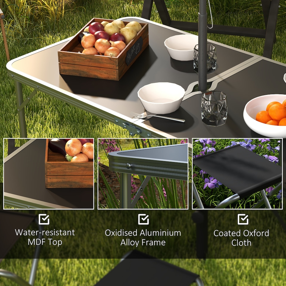 image 1 of Outsunny Camping Table and Chairs Outdoor Indoor Use for BBQ Picnic Garden | Black | Black | 1