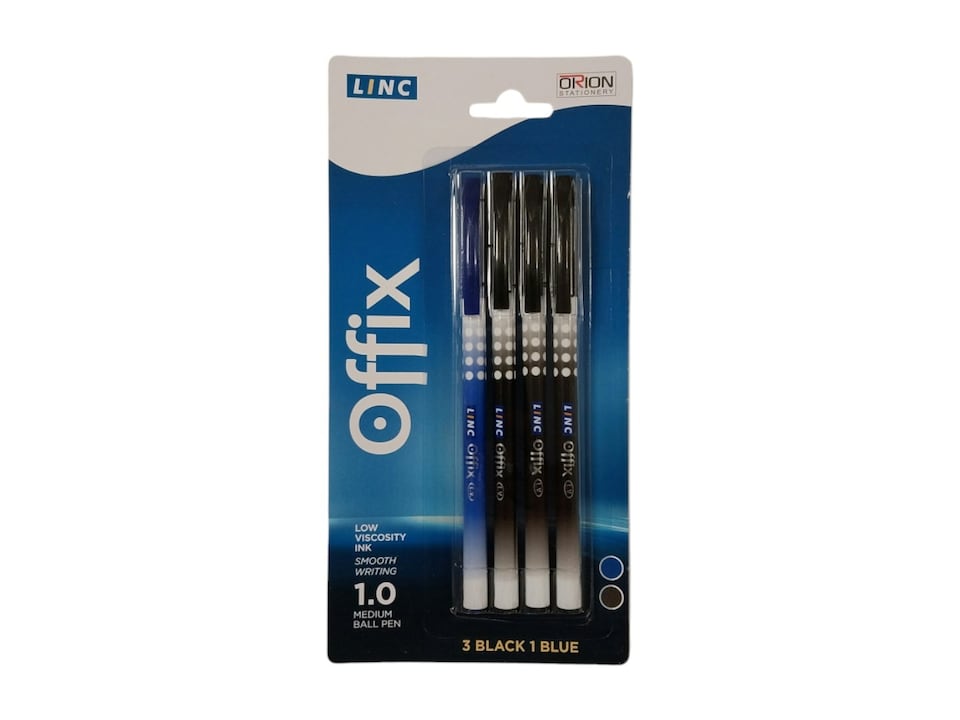 Pack of 4 Premium Linc Writing Pens 3 Black 1 Blue