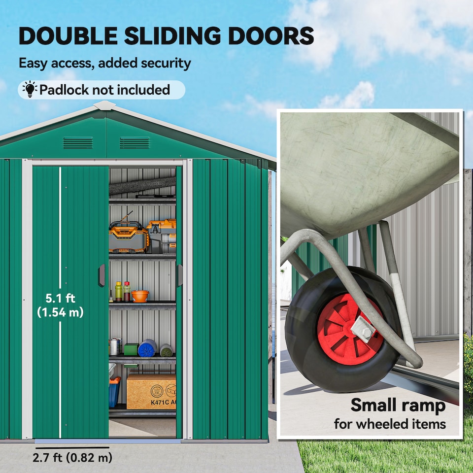 image 1 of Outsunny 6.5 x 3.5ft Metal Garden Shed, Outdoor Storage Shed for Tool Organization with Double Sliding Doors and 4 Vents for Garden, Patio, Green