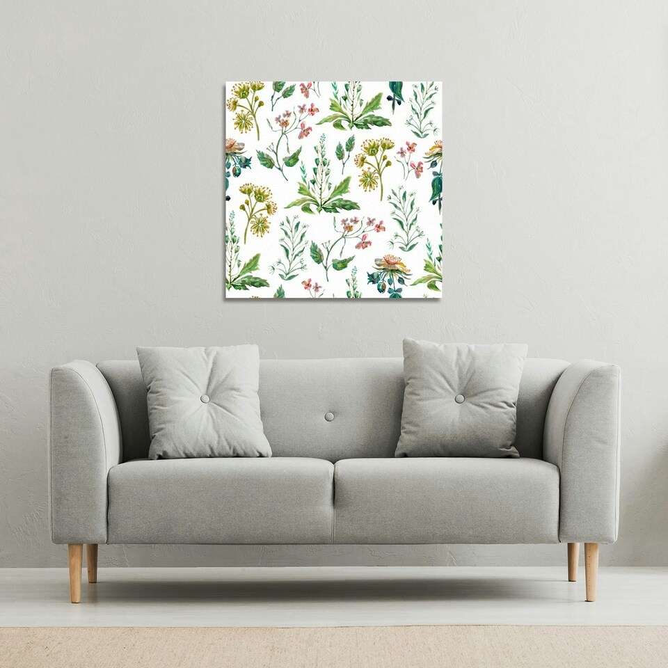 image 1 of Watercolour Leaves & Flowers (Canvas Print) 77 x 77 x 4cm