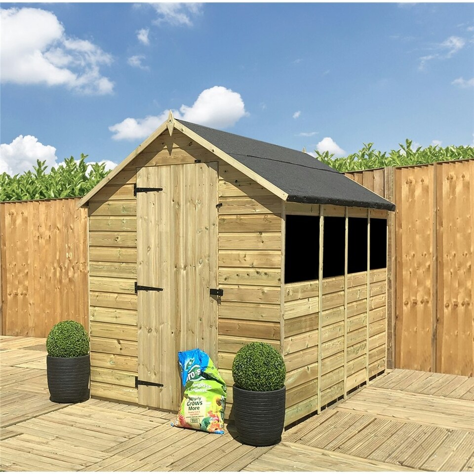 image 1 of 10 x 5 Pressure Treated Tongue And Groove Single Door Apex Shed - 3 Windows + Low Eaves (10' x 5') / (10ft x 5ft) (10x5)