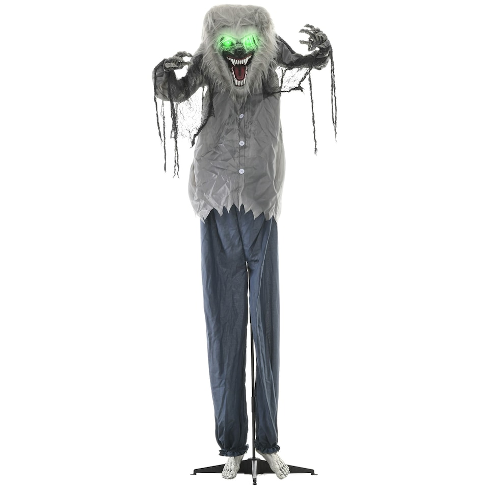 image 1 of HOMCOM Halloween Skeleton Werewolf Animatronic Prop with Light Up Eyes