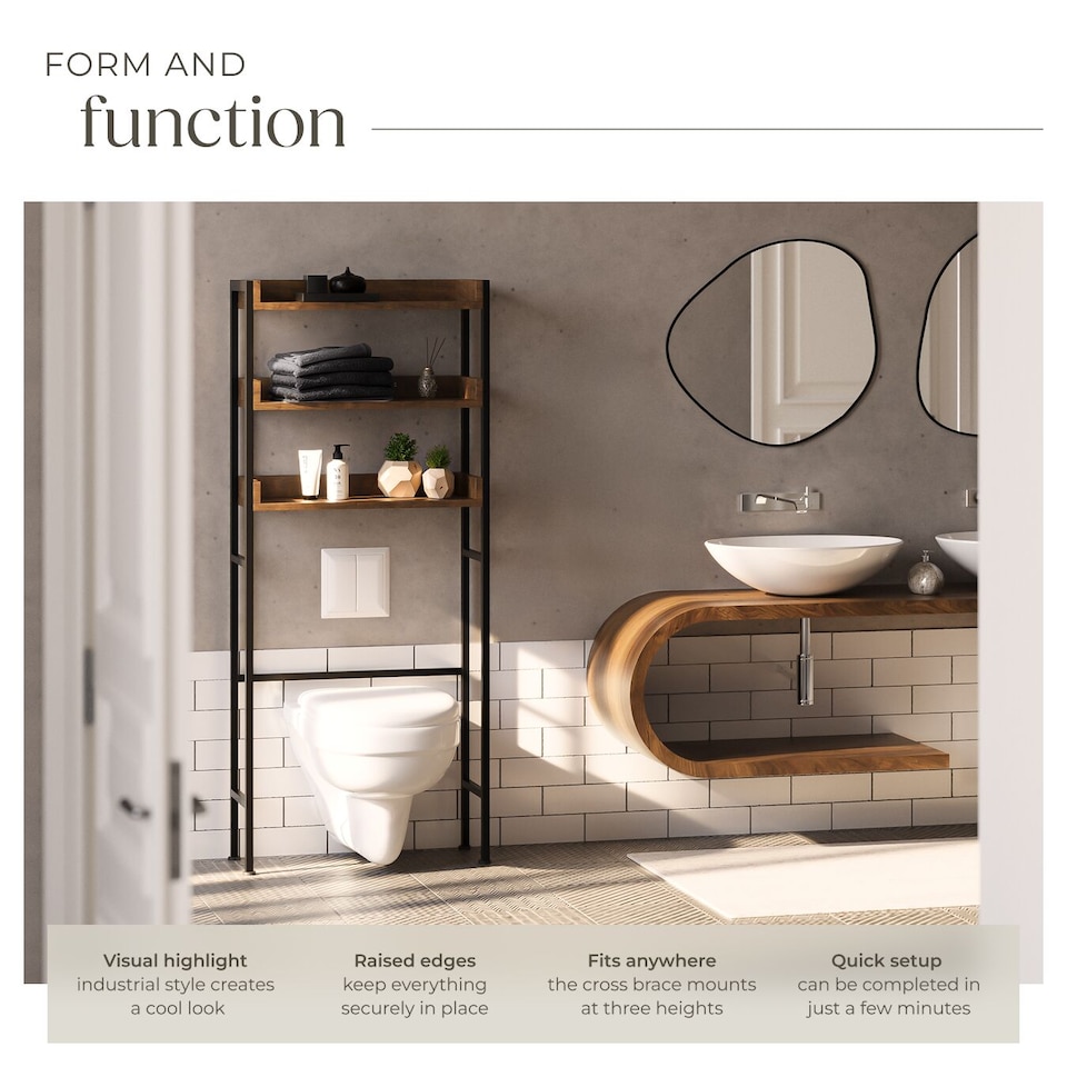 image 1 of Shower caddy Seattle - 3 Tiers | Brown | Industrial wood dark, rustic | 25 x 63 x 165 cm | 1