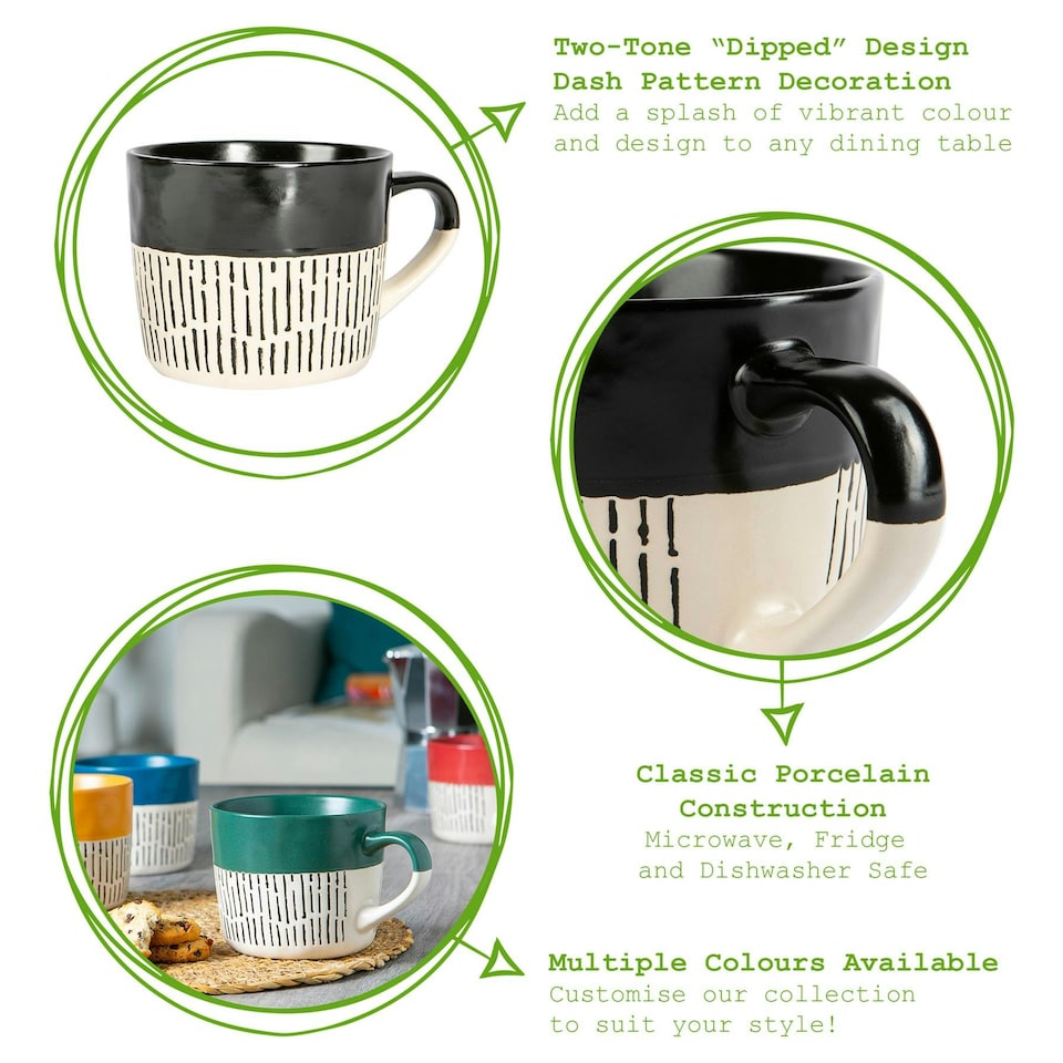 image 1 of Nicola Spring Ceramic Dipped Dash Coffee Mugs - 475ml - 6 Colours