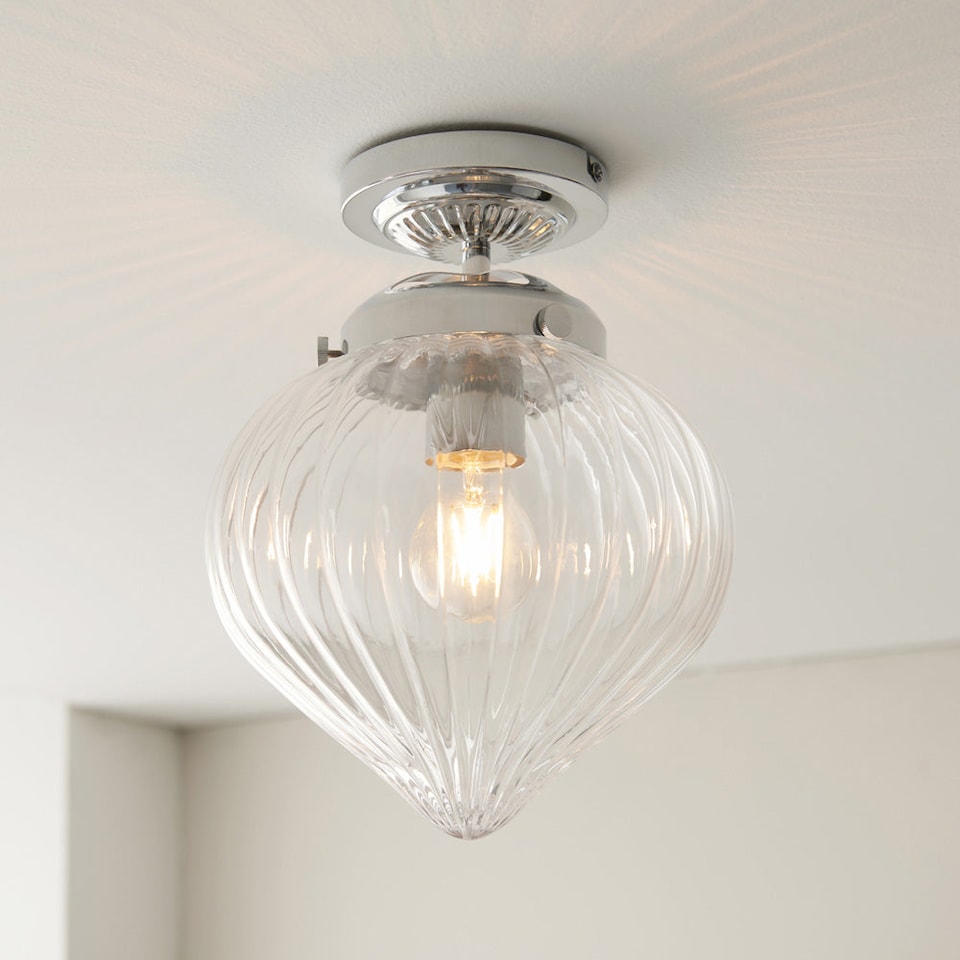 Translucent Privacy Glass Decorative Flush Bathroom Ceiling Light Fitting - Clear Ribbed Glass ...