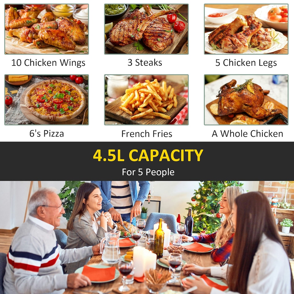 image 1 of HOMCOM Air Fryer 4.5L 1500W with Digital Display Rapid Air Circulation Timer