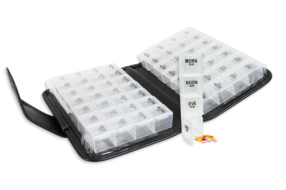 image 1 of Pill Box Organiser Case Premium 14 Day Wallet Removable Daily Boxes Compartments