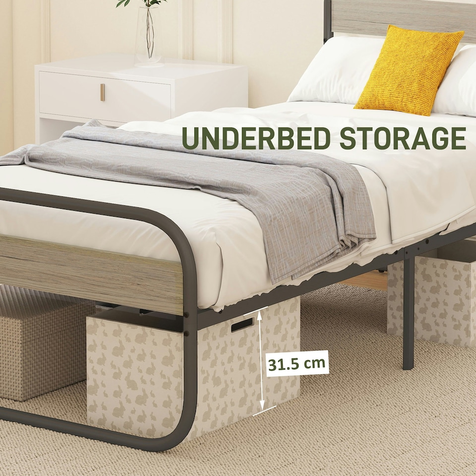 image 1 of HOMCOM 3ft Metal Platform Single Bed Frame with Under Bed Storage