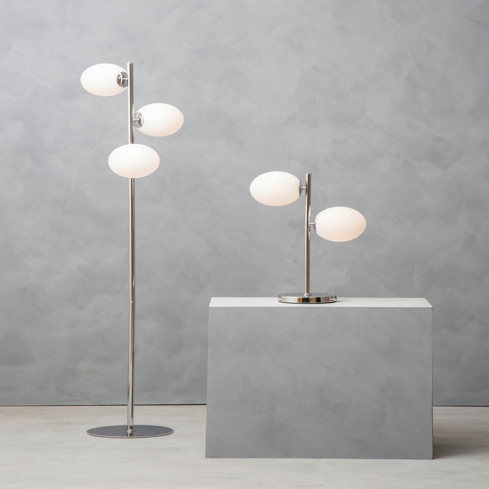 image 1 of Interiors by Premier Chrome Finish And White Glass Floor Lamp Silver
